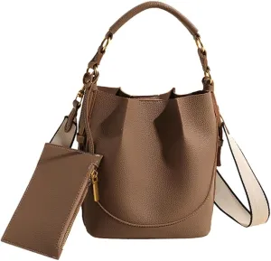 Bucket Bags Women 2025 Trendy Retro Shoulder Crossbody Purse Satchel Top-Handle Hobo Handbags Removeable Strap 2 PCS