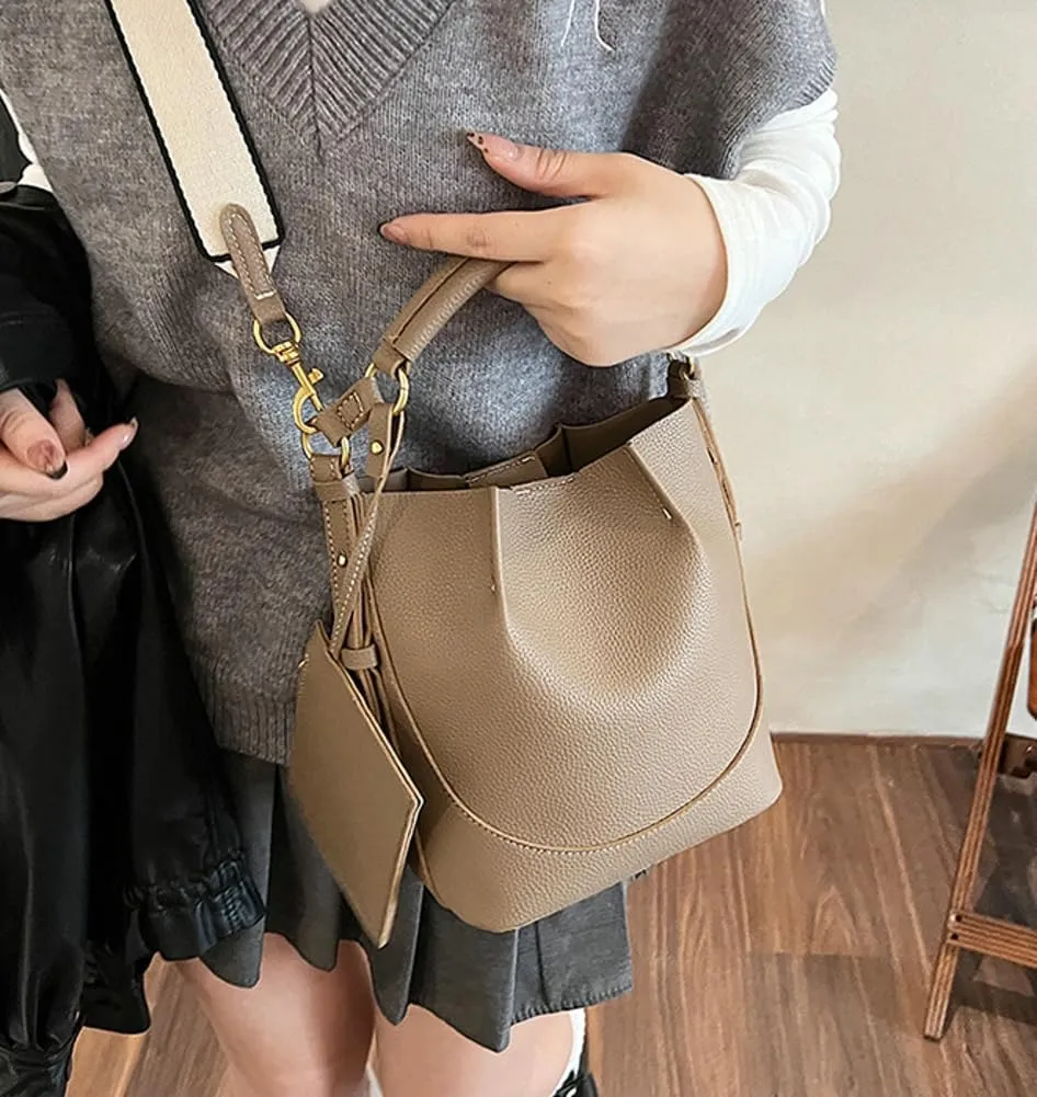 Bucket Bags Women 2025 Trendy Retro Shoulder Crossbody Purse Satchel Top-Handle Hobo Handbags Removeable Strap 2 PCS