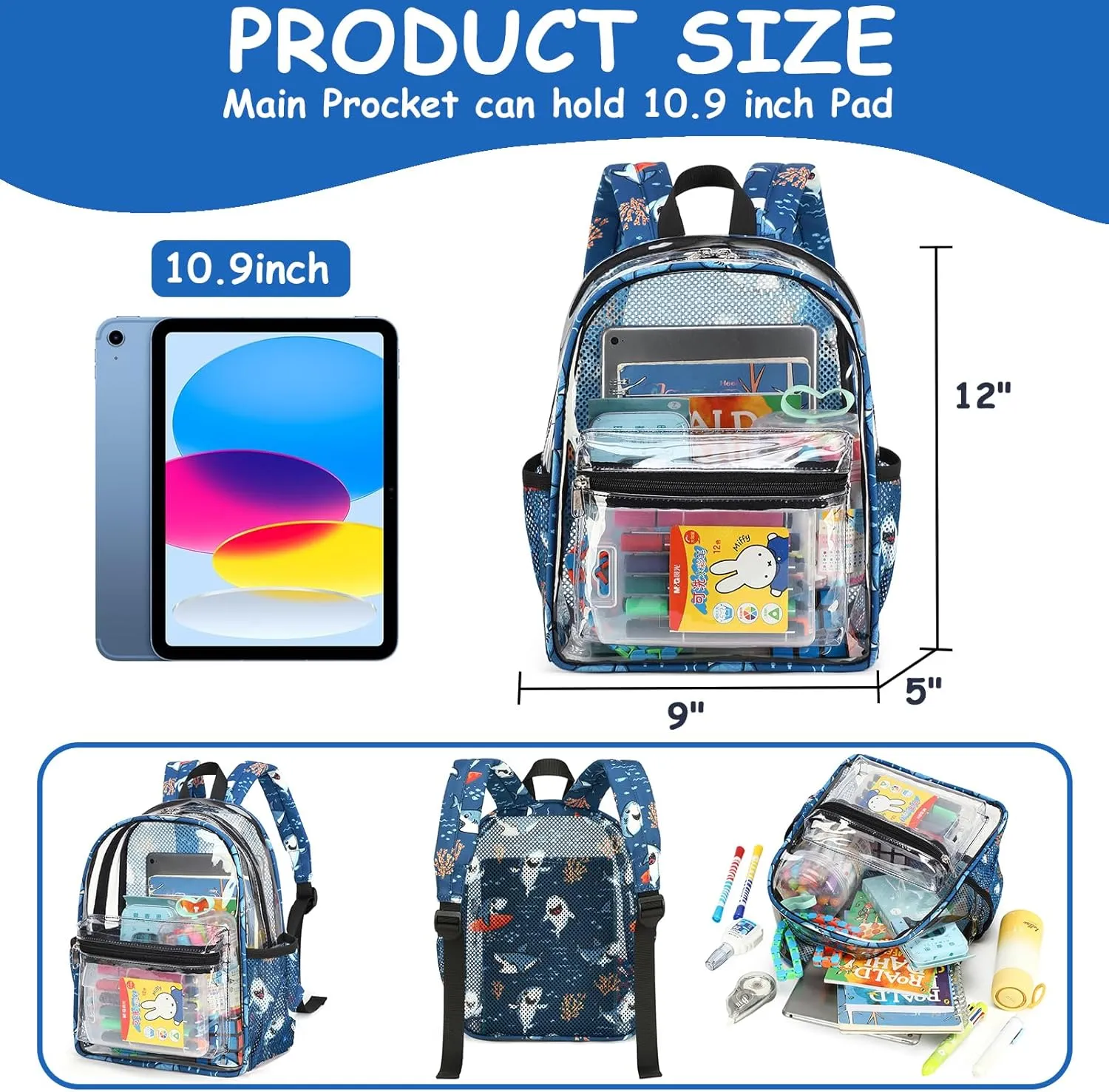 CAMTOP Clear Backpack for Stadium Events Approved 12x6x12 Small Clear Bag Mini Backpacks Purse for festival Concert Work