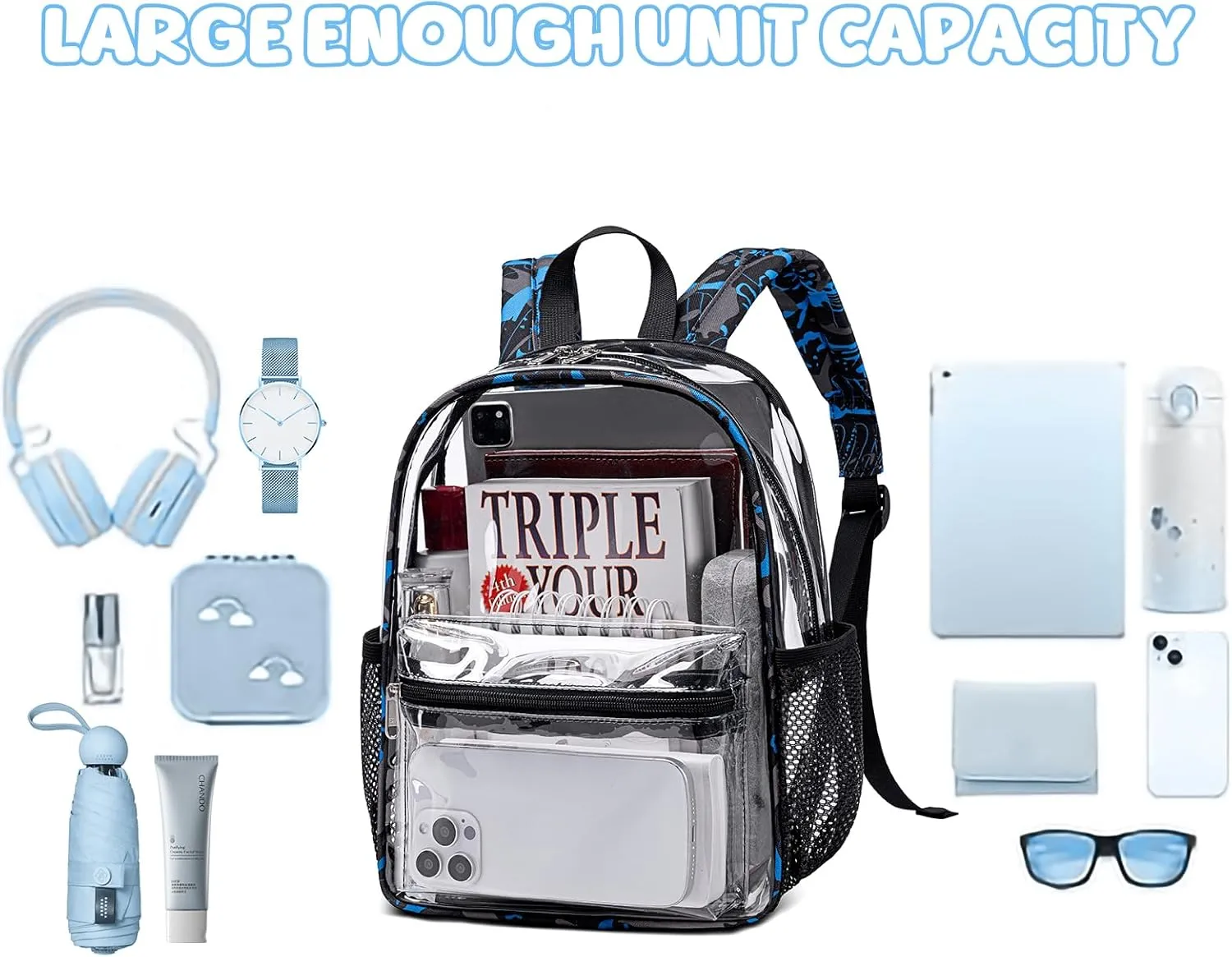 CAMTOP Clear Backpack for Stadium Events Approved 12x6x12 Small Clear Bag Mini Backpacks Purse for festival Concert Work