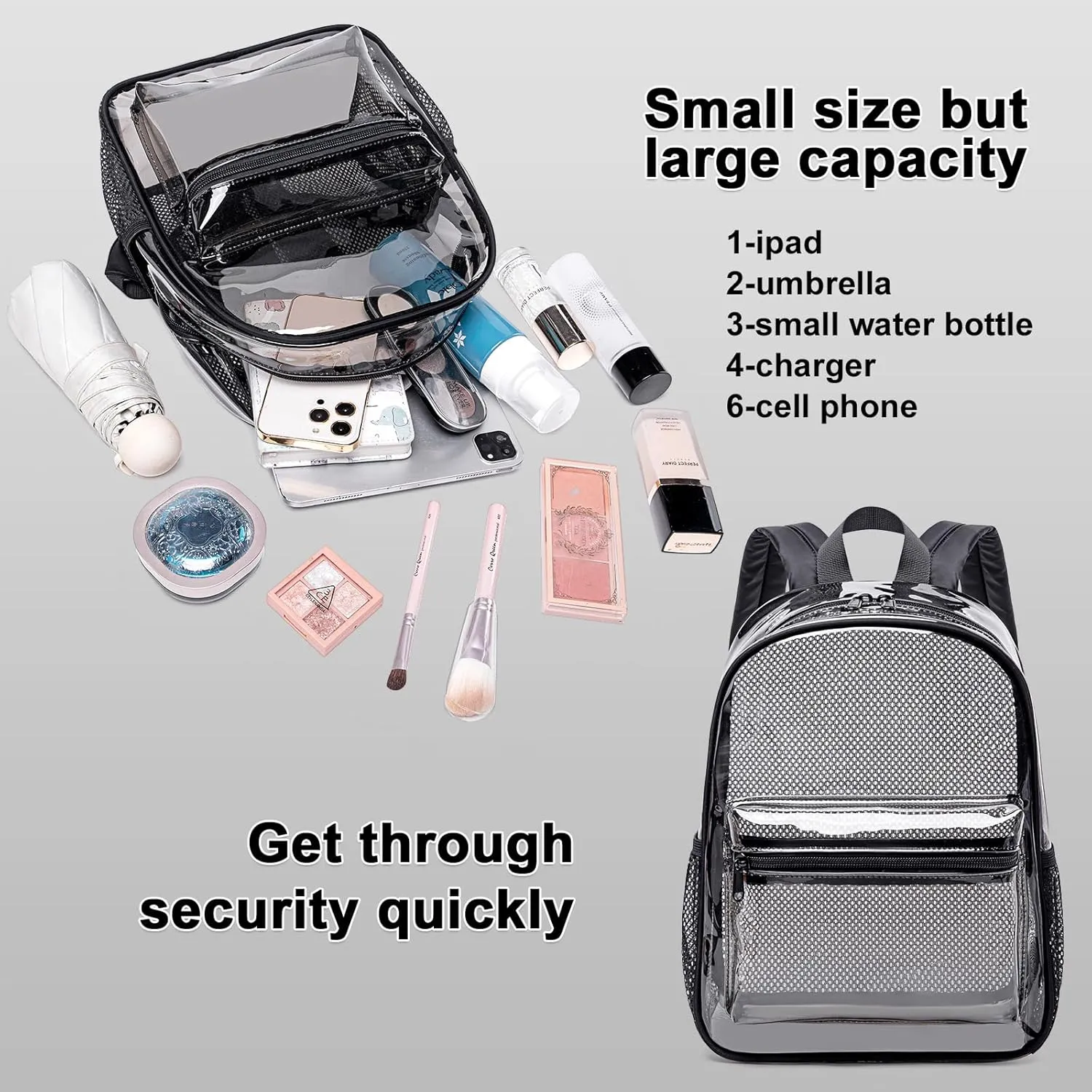 CAMTOP Clear Backpack for Stadium Events Approved 12x6x12 Small Clear Bag Mini Backpacks Purse for festival Concert Work