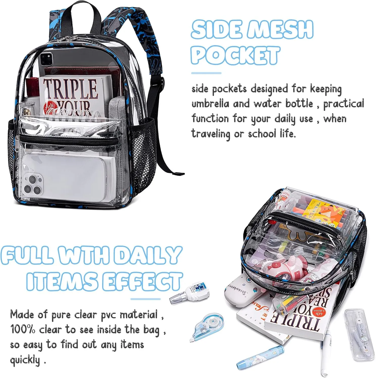 CAMTOP Clear Backpack for Stadium Events Approved 12x6x12 Small Clear Bag Mini Backpacks Purse for festival Concert Work