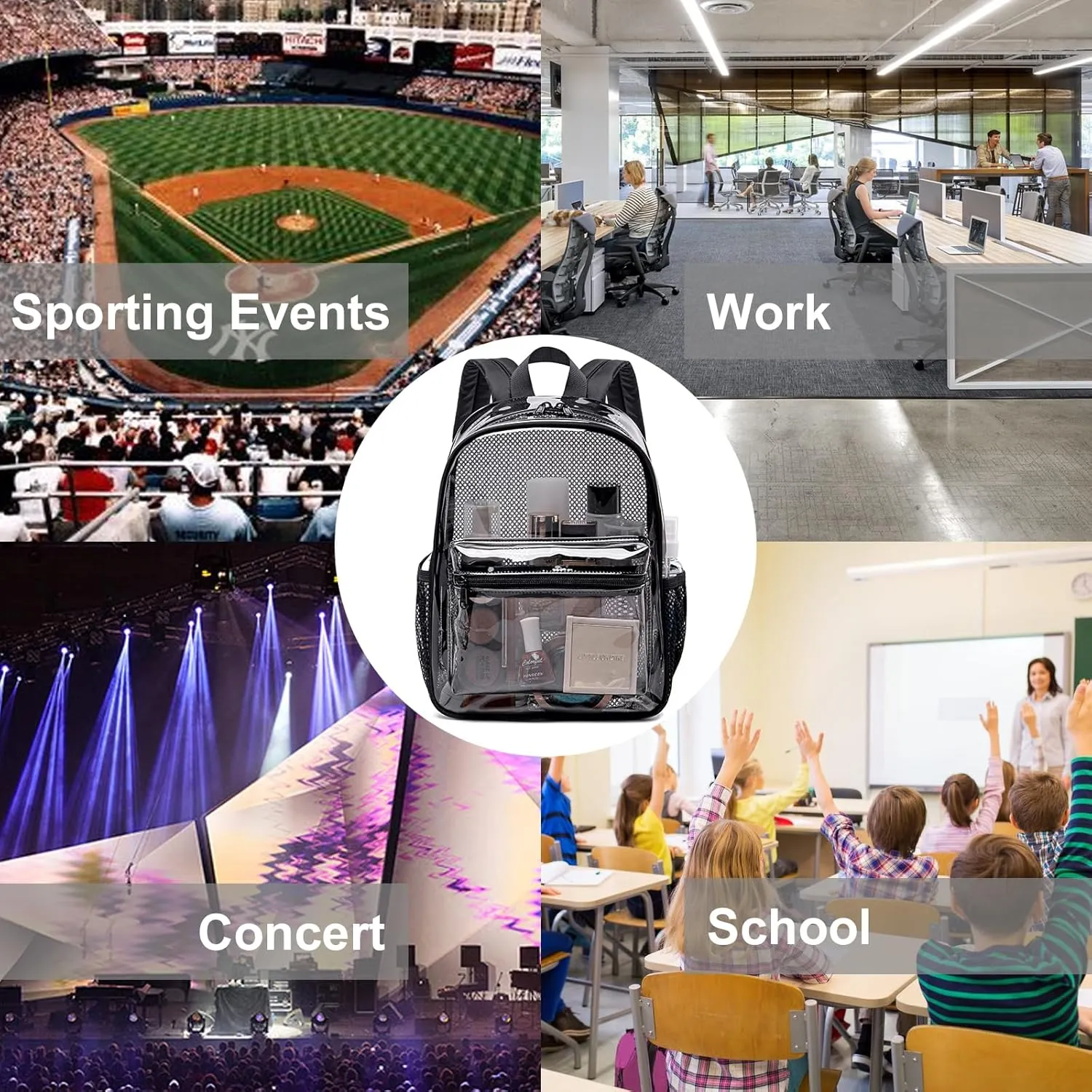 CAMTOP Clear Backpack for Stadium Events Approved 12x6x12 Small Clear Bag Mini Backpacks Purse for festival Concert Work