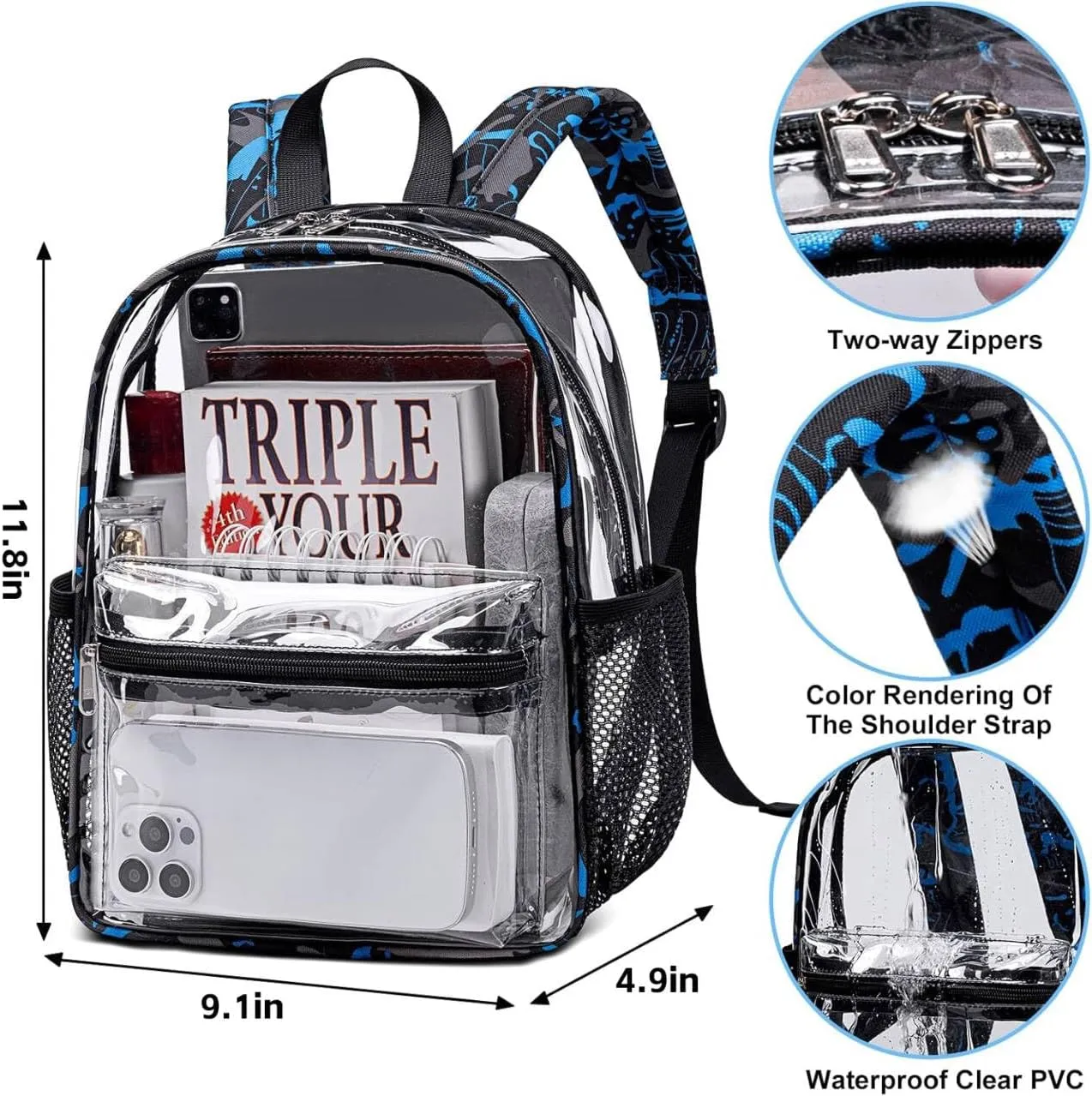 CAMTOP Clear Backpack for Stadium Events Approved 12x6x12 Small Clear Bag Mini Backpacks Purse for festival Concert Work