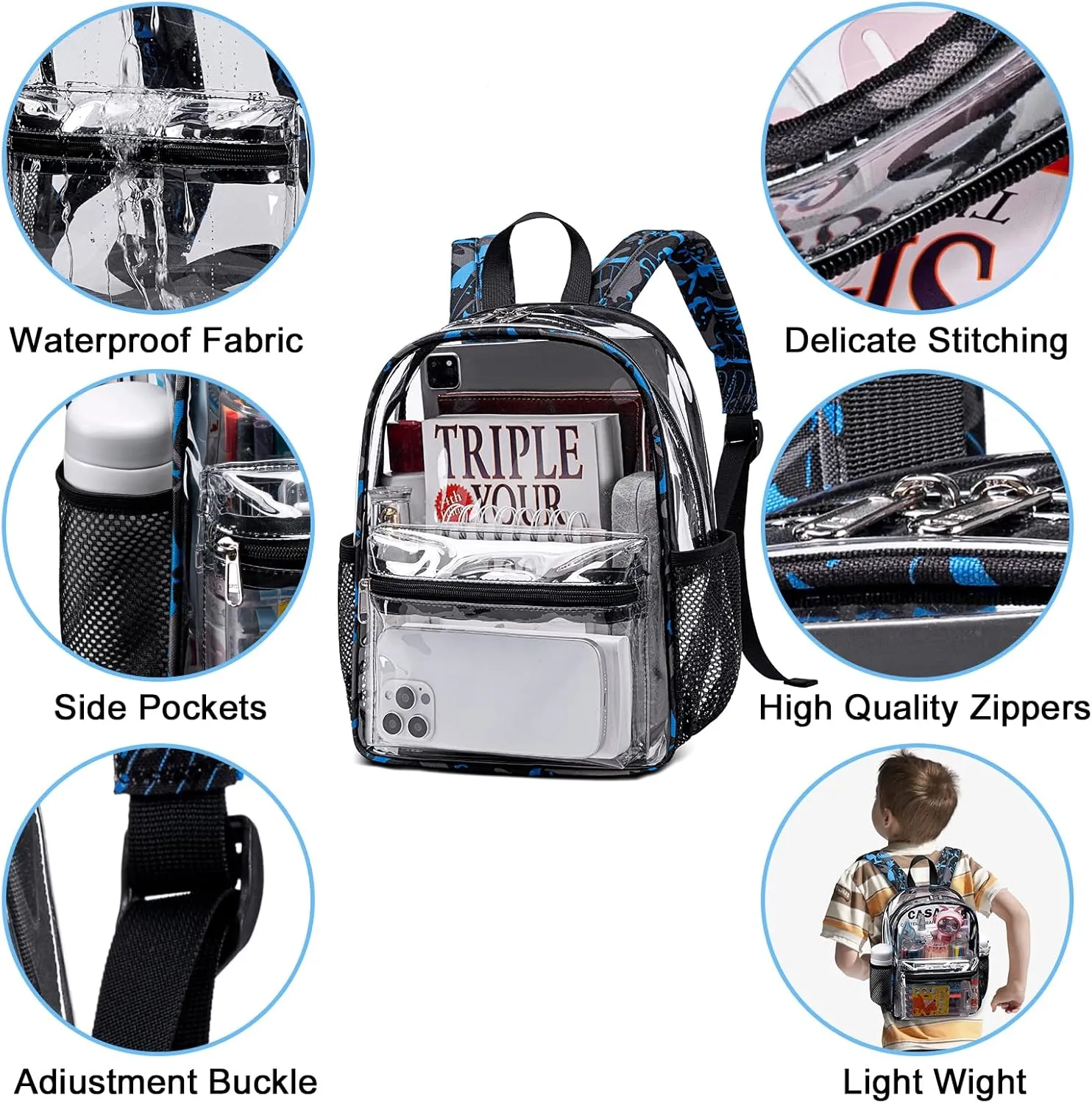 CAMTOP Clear Backpack for Stadium Events Approved 12x6x12 Small Clear Bag Mini Backpacks Purse for festival Concert Work