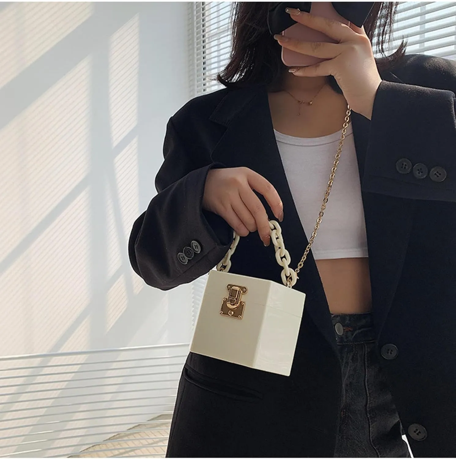 Candy Colors Resin Chain Acrylic Box Clutches Women Shoulder Female Evening Bag Flap Crossbody Bag Fashion Handbag Purse