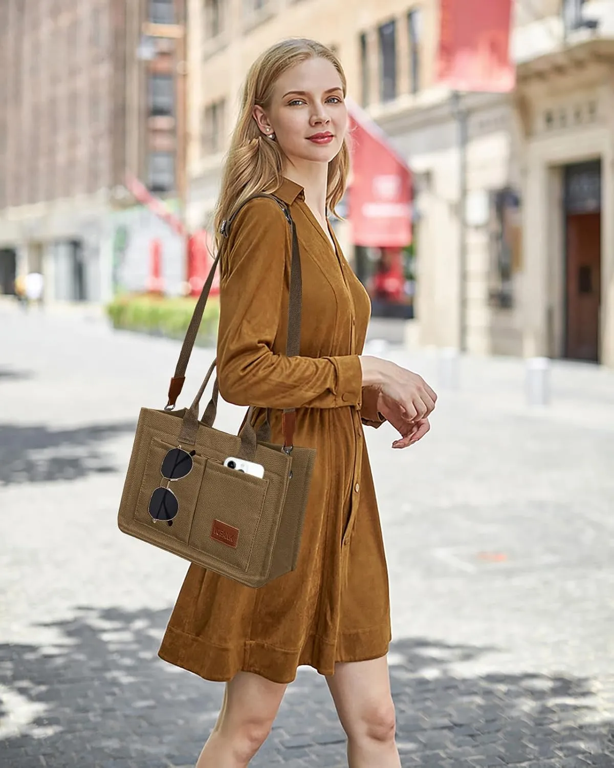 Canvas Tote Bag for Women with Pockets Large Crossbody Bag Satchel Bag Handbag Everything Everyday Bag for Work Daily