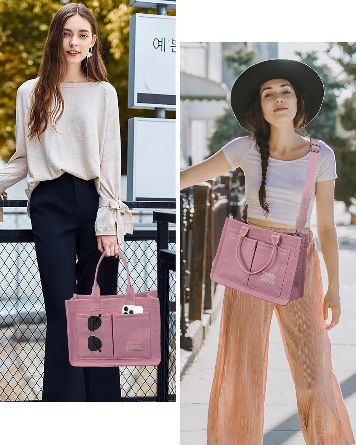 Canvas Tote Bag for Women with Pockets Large Crossbody Bag Satchel Bag Handbag Everything Everyday Bag for Work Daily