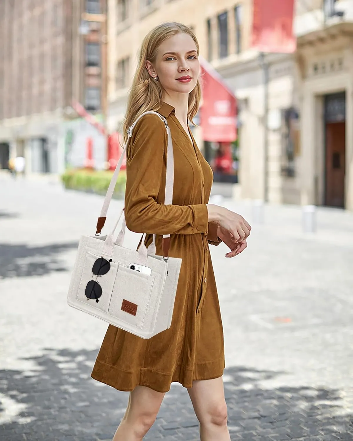 Canvas Tote Bag for Women with Pockets Large Crossbody Bag Satchel Bag Handbag Everything Everyday Bag for Work Daily