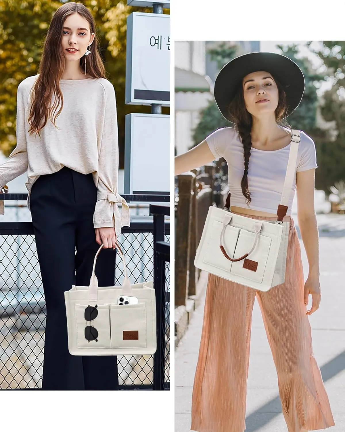 Canvas Tote Bag for Women with Pockets Large Crossbody Bag Satchel Bag Handbag Everything Everyday Bag for Work Daily