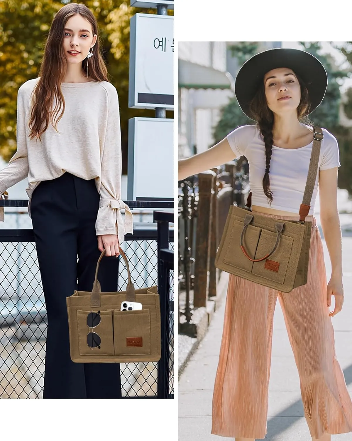 Canvas Tote Bag for Women with Pockets Large Crossbody Bag Satchel Bag Handbag Everything Everyday Bag for Work Daily