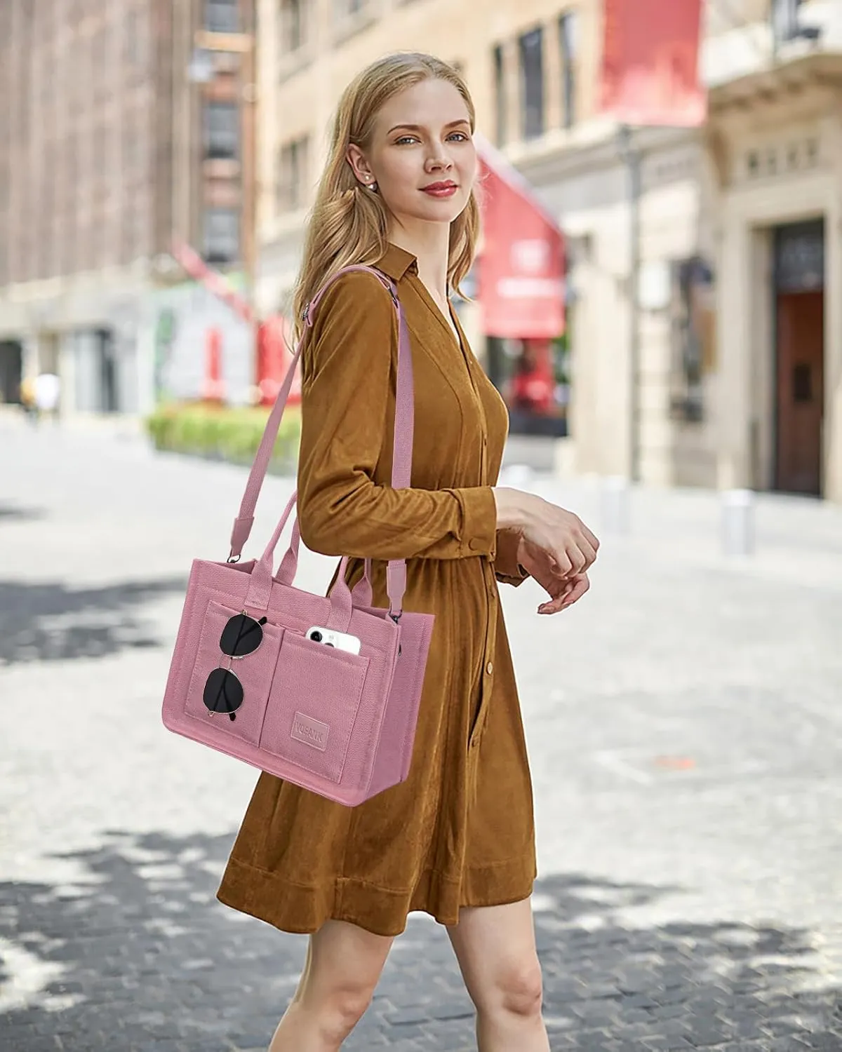 Canvas Tote Bag for Women with Pockets Large Crossbody Bag Satchel Bag Handbag Everything Everyday Bag for Work Daily