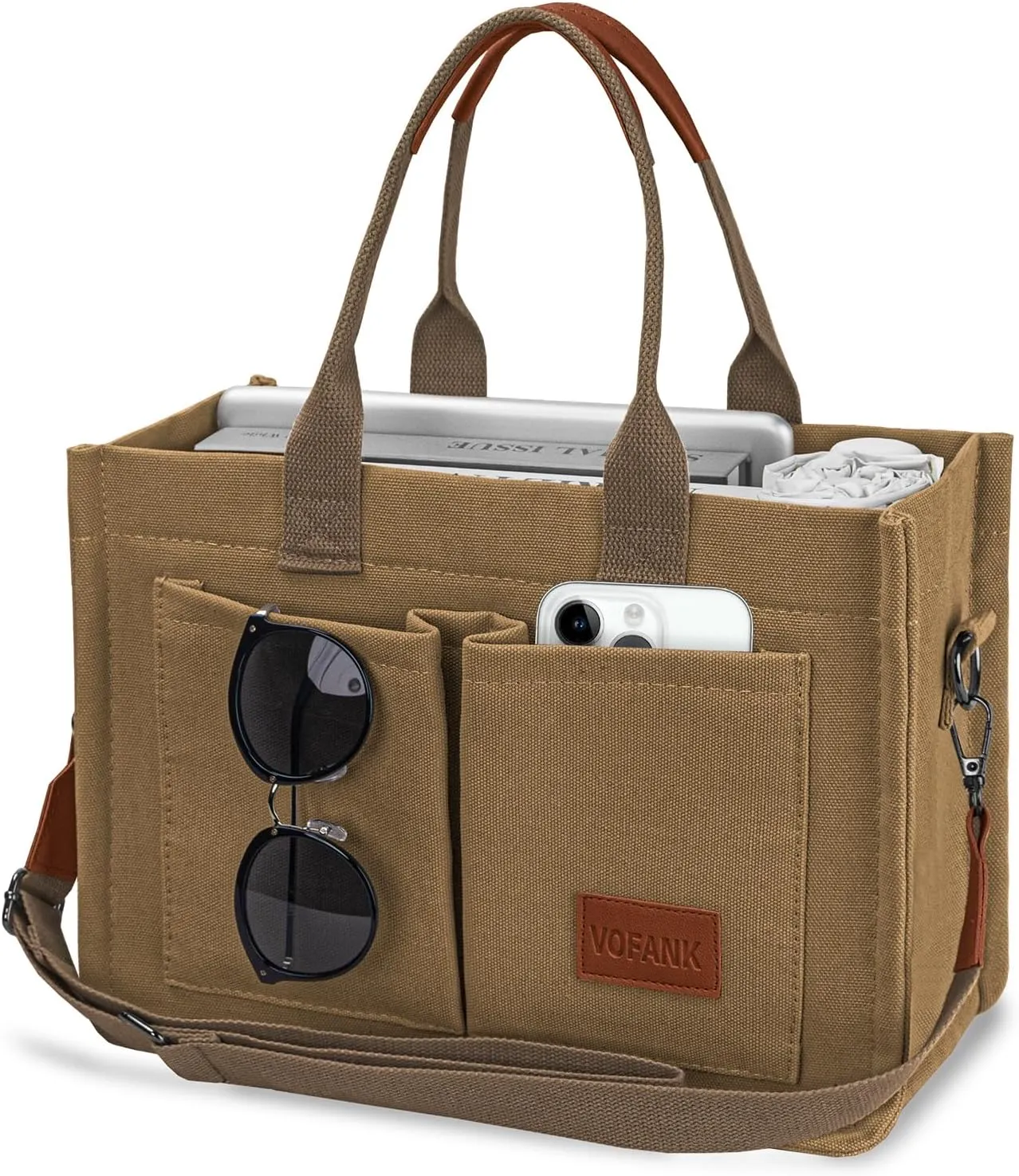 Canvas Tote Bag for Women with Pockets Large Crossbody Bag Satchel Bag Handbag Everything Everyday Bag for Work Daily