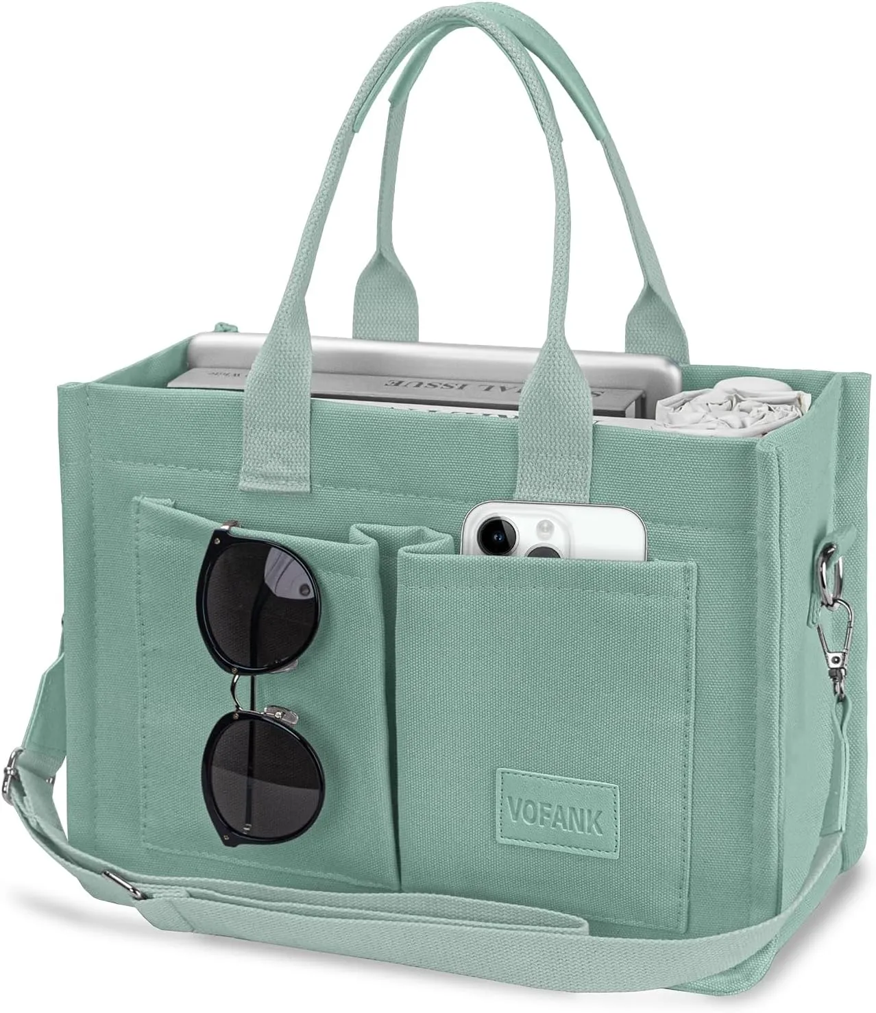 Canvas Tote Bag for Women with Pockets Large Crossbody Bag Satchel Bag Handbag Everything Everyday Bag for Work Daily