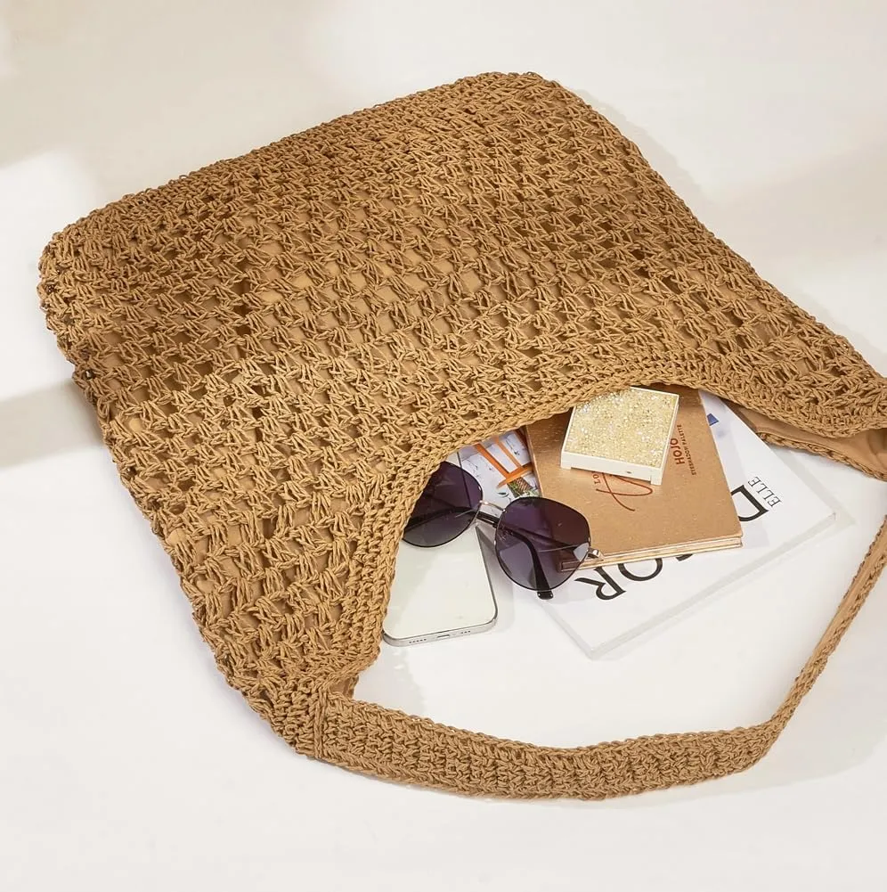 Casual Straw Shoulder Bags for Women Woven Handbags Large Bucket Hobo Tote Bag Summer Beach Top Handle Purse