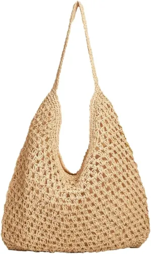 Casual Straw Shoulder Bags for Women Woven Handbags Large Bucket Hobo Tote Bag Summer Beach Top Handle Purse