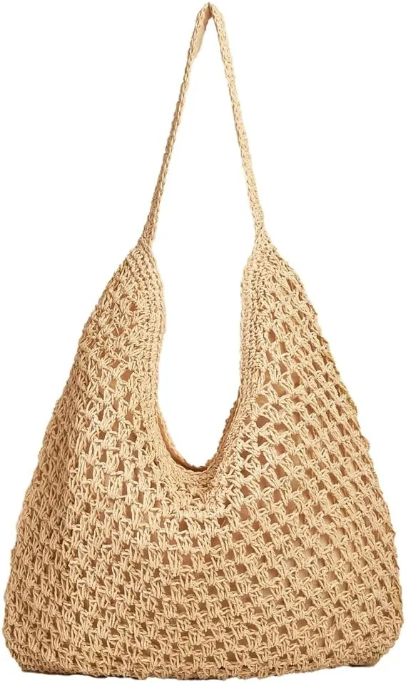 Casual Straw Shoulder Bags for Women Woven Handbags Large Bucket Hobo Tote Bag Summer Beach Top Handle Purse