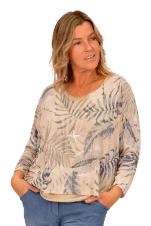 Catherine Lillywhite's Beige Leaf Print 2Pc Tunic with Necklace
