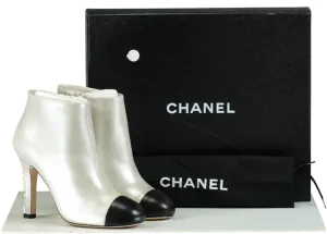 Chanel Metallic Leather Pearl Embellished CC Ankle Boots UK 4.5 EU 37.5