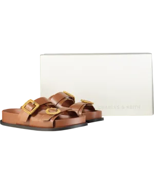 Charles & Keith Brown Woven Buckle Double Strap Sandals UK 4 EU 37 
