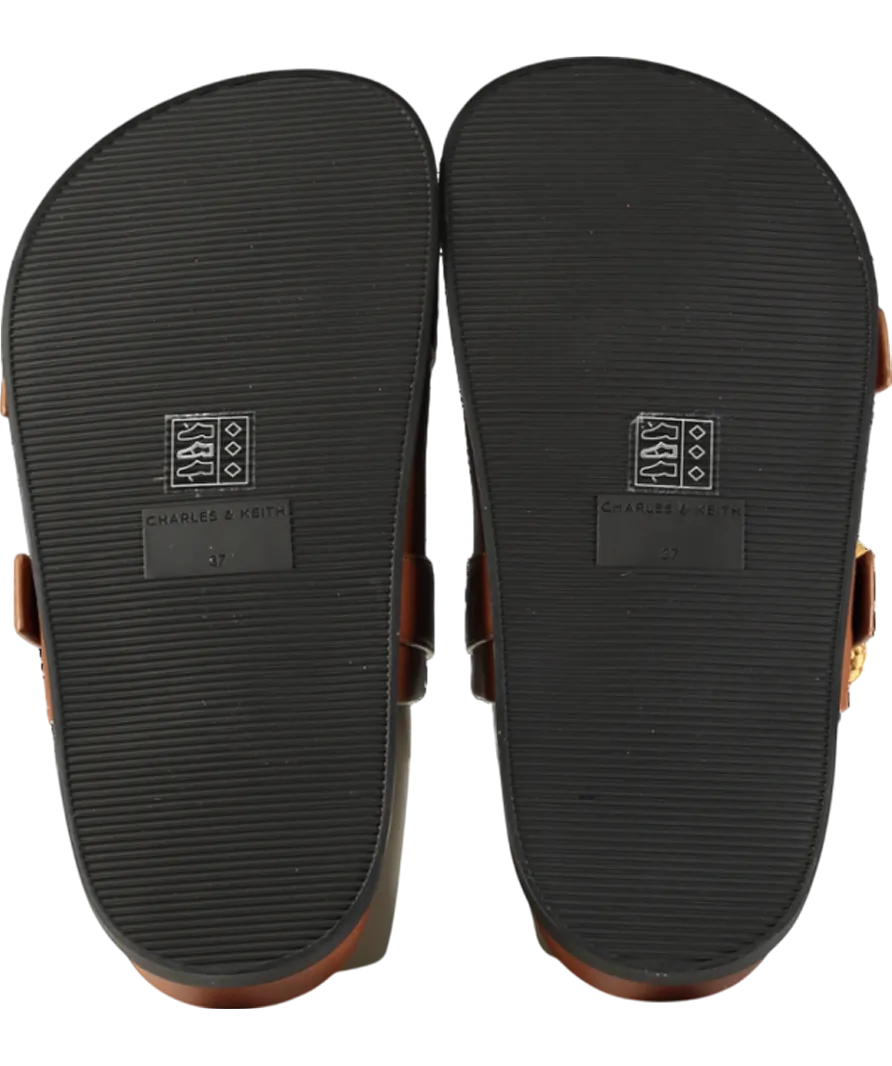 Charles & Keith Brown Woven Buckle Double Strap Sandals UK 4 EU 37 