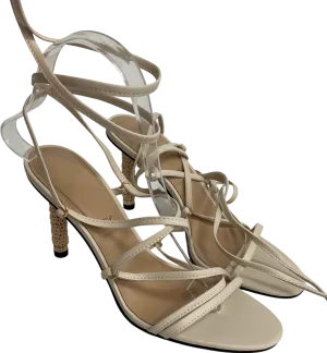 Charles & Keith Nude Strappy Woven-heel Tie-around Sandals - Beige UK 5 EU 38 👠
