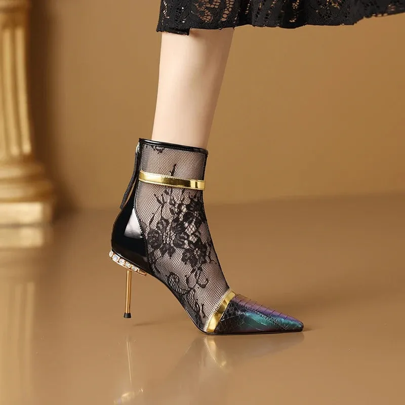 Cherished Floral Lace and Rhinestone Detail Stiletto Pumps