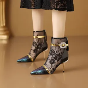 Cherished Floral Lace and Rhinestone Detail Stiletto Pumps