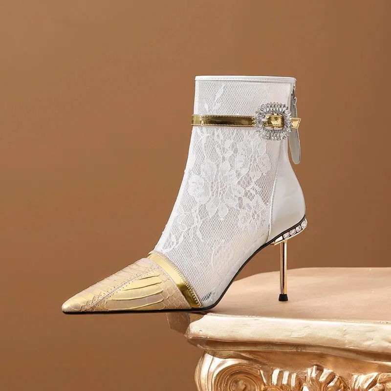 Cherished Floral Lace and Rhinestone Detail Stiletto Pumps