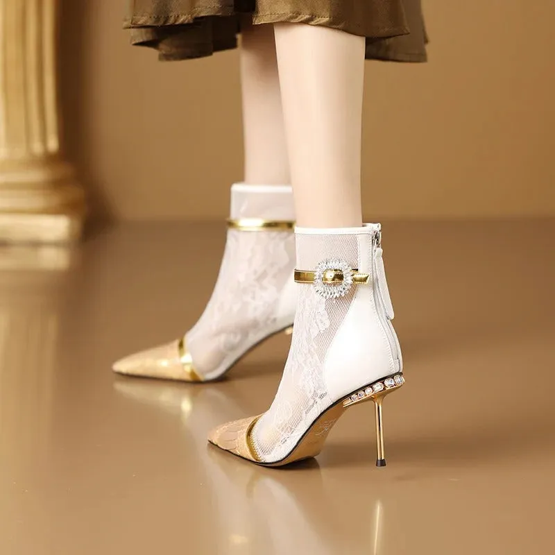 Cherished Floral Lace and Rhinestone Detail Stiletto Pumps