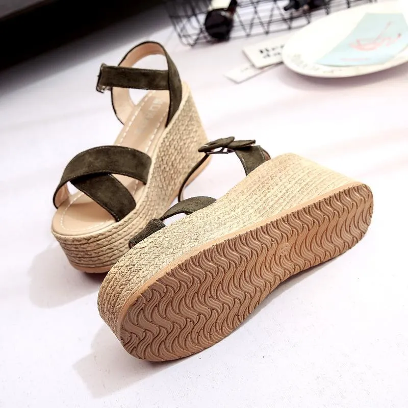 Chicvane Criss Cross Ankle Strap Wedge Espadrille Sandal