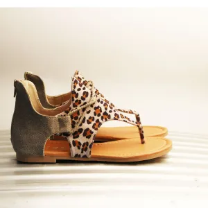 Chicvane Leopard Print Flip Flops Sandals Zipper Flat Sandals