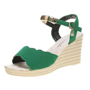 Chicvane Suede Metallic Decoration Buckle Closure Wedge Sandals Espadrille Sandals