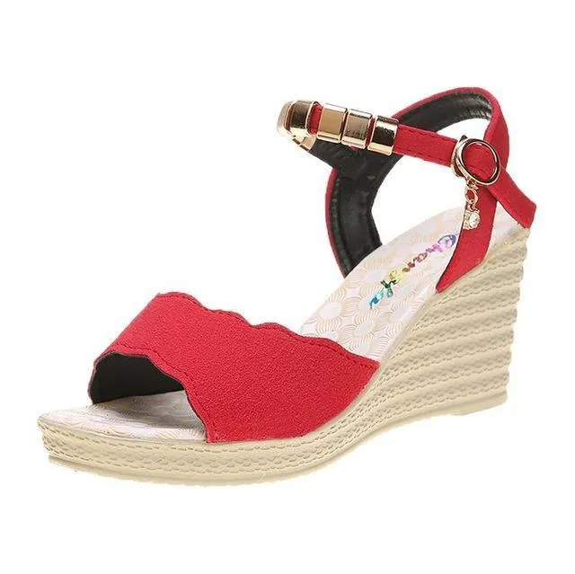 Chicvane Suede Metallic Decoration Buckle Closure Wedge Sandals Espadrille Sandals