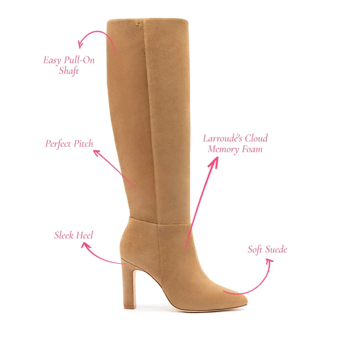 Cindy Hi Boot In Peanut Suede by Larroudé