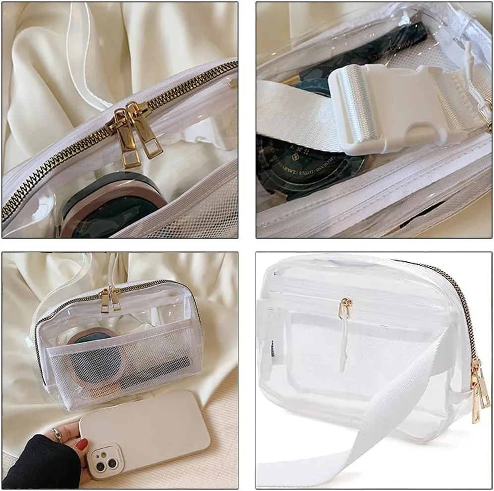Clear Fanny Pack For Women Stadium Approved, Waist Bag For Men Clear Crossbody Purse Bag With Adjustable Strap For Workout Shopping Travel Festivals Brown