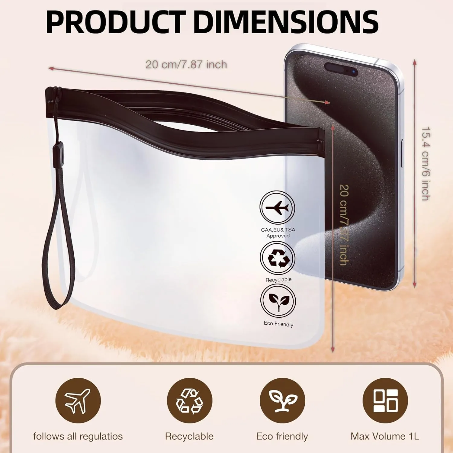 Clear Makeup Bag, Water Proof Travel Toiletry Bags For Women Men, Portable Travel Size Toiletries, Can Be Used To Hold Cosmetics And Liquids, 3 Pcs, Black