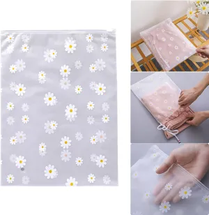 Clear Plastic Ziplock Garment Bags - Self-Sealing Storage Bags for Clothing, Gifts, Shipping, PEVA Material, Small Daisy Pattern, 12" x 16" / 30 x 40 cm, 50 Pack