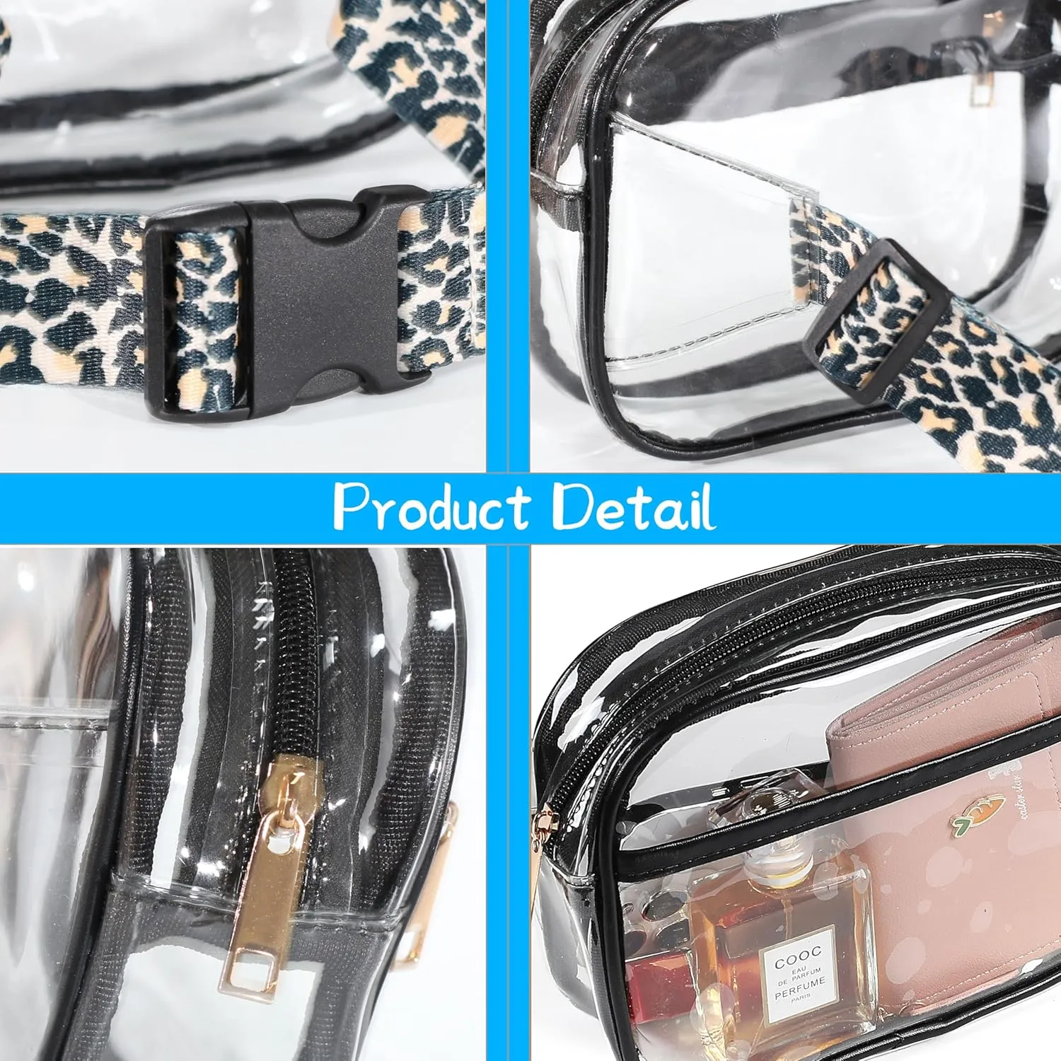 Clear Purse Clear Crossbody Bag For Women Clear Bag Stadium Approved Clear Fanny Pack with Adjustable Guitar Strap,Clear Waist Bag Pouch for Concerts Sport Hiking Running