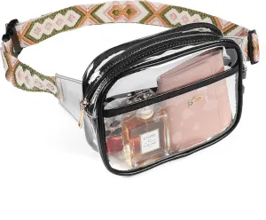 Clear Purse Clear Crossbody Bag For Women Clear Bag Stadium Approved Clear Fanny Pack with Adjustable Guitar Strap,Clear Waist Bag Pouch for Concerts Sport Hiking Running