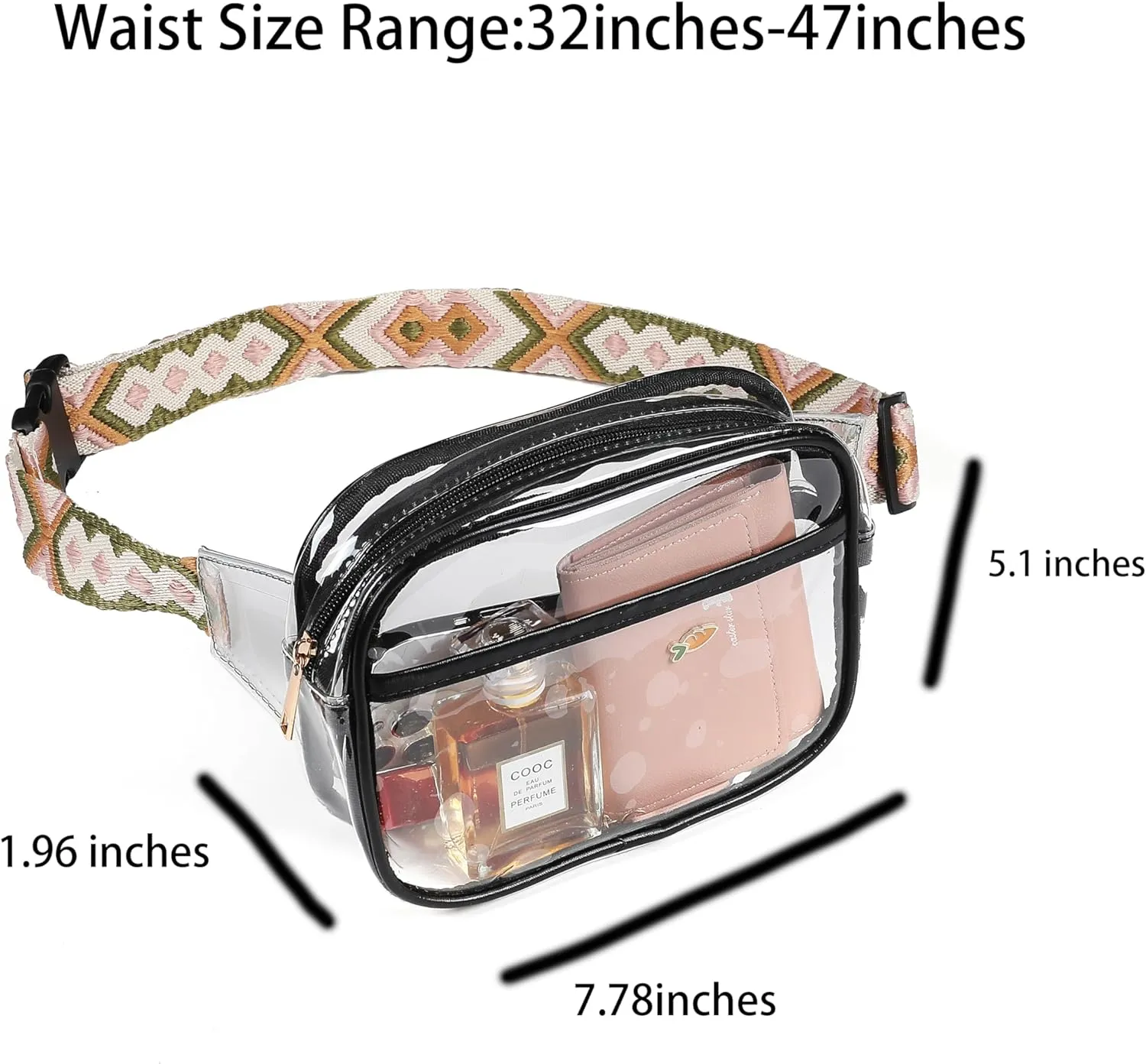 Clear Purse Clear Crossbody Bag For Women Clear Bag Stadium Approved Clear Fanny Pack with Adjustable Guitar Strap,Clear Waist Bag Pouch for Concerts Sport Hiking Running