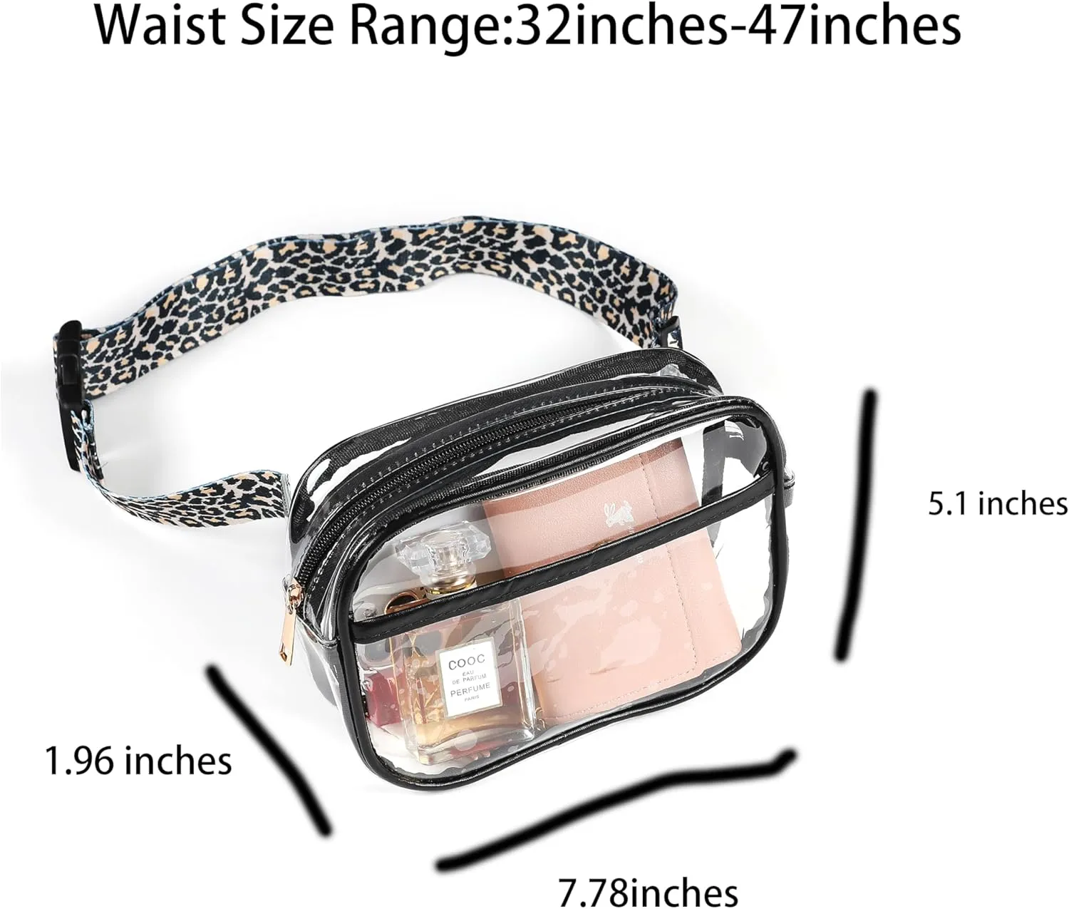 Clear Purse Clear Crossbody Bag For Women Clear Bag Stadium Approved Clear Fanny Pack with Adjustable Guitar Strap,Clear Waist Bag Pouch for Concerts Sport Hiking Running