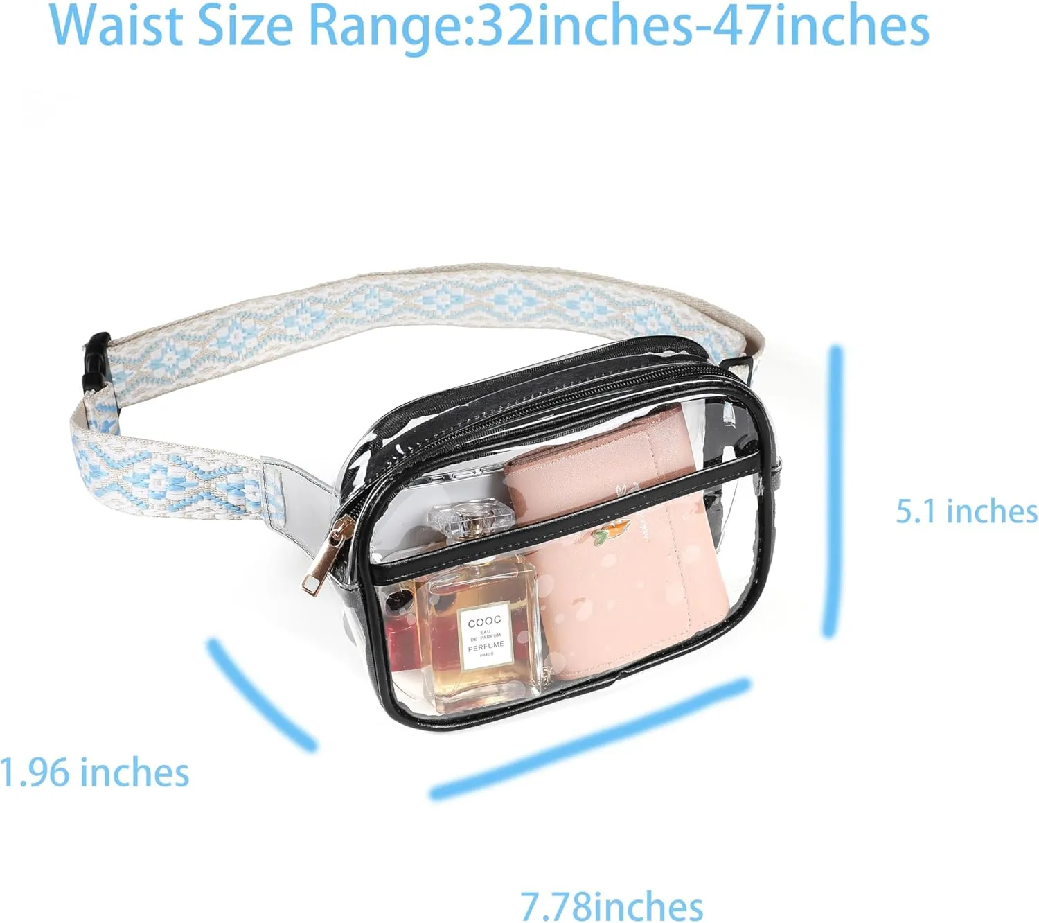 Clear Purse Clear Crossbody Bag For Women Clear Bag Stadium Approved Clear Fanny Pack with Adjustable Guitar Strap,Clear Waist Bag Pouch for Concerts Sport Hiking Running