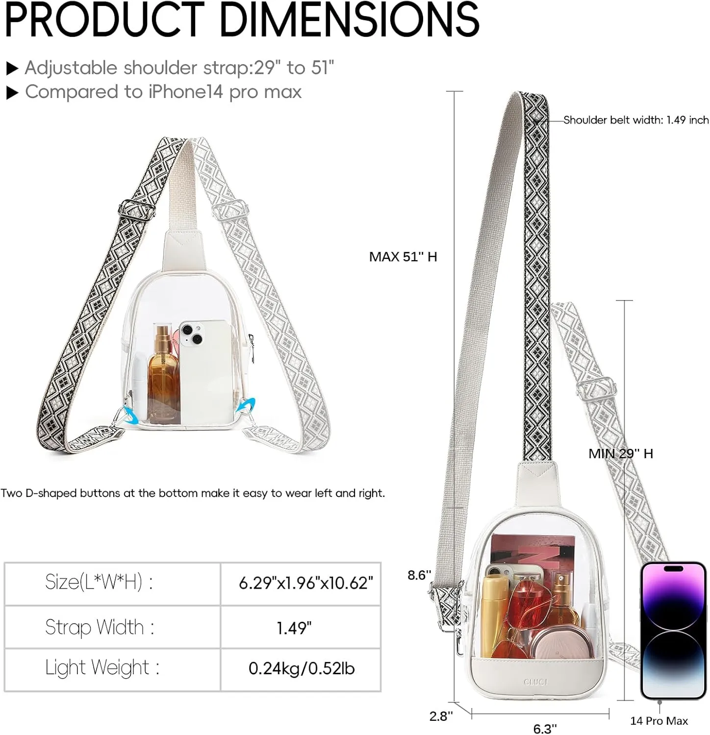 CLUCI Clear Bag for Stadium Events, Clear Crossbody Bag Purses for women stadium Transparent, Concerts Sports