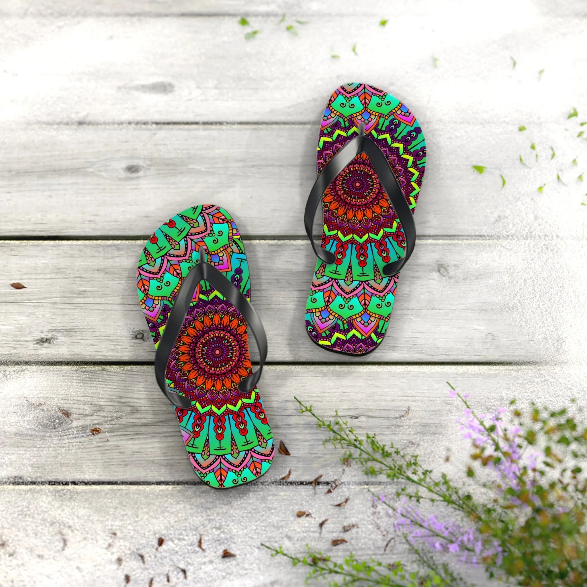 Colorful Mandala Flip Flops - Tranquil Summer