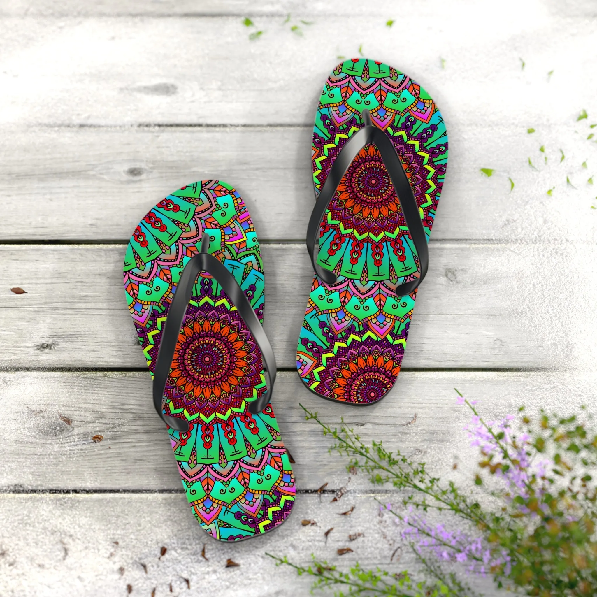 Colorful Mandala Flip Flops - Tranquil Summer