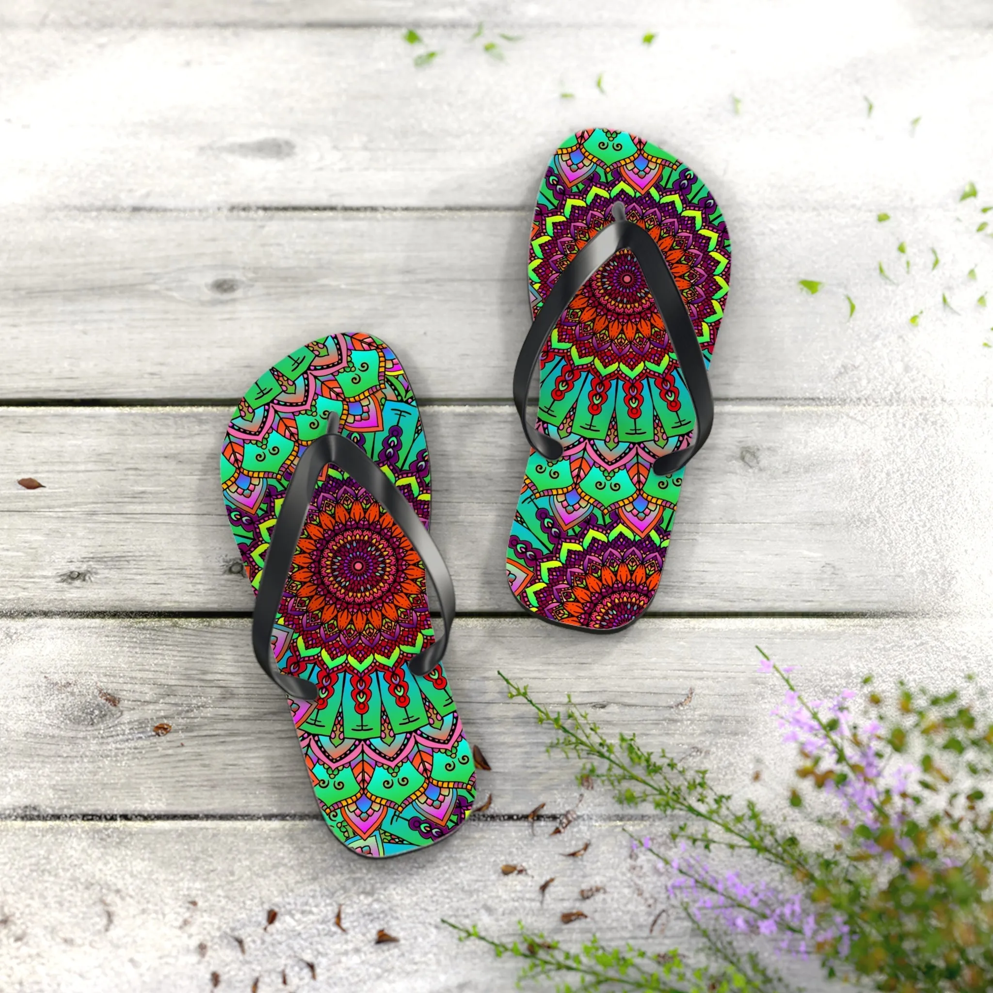 Colorful Mandala Flip Flops - Tranquil Summer