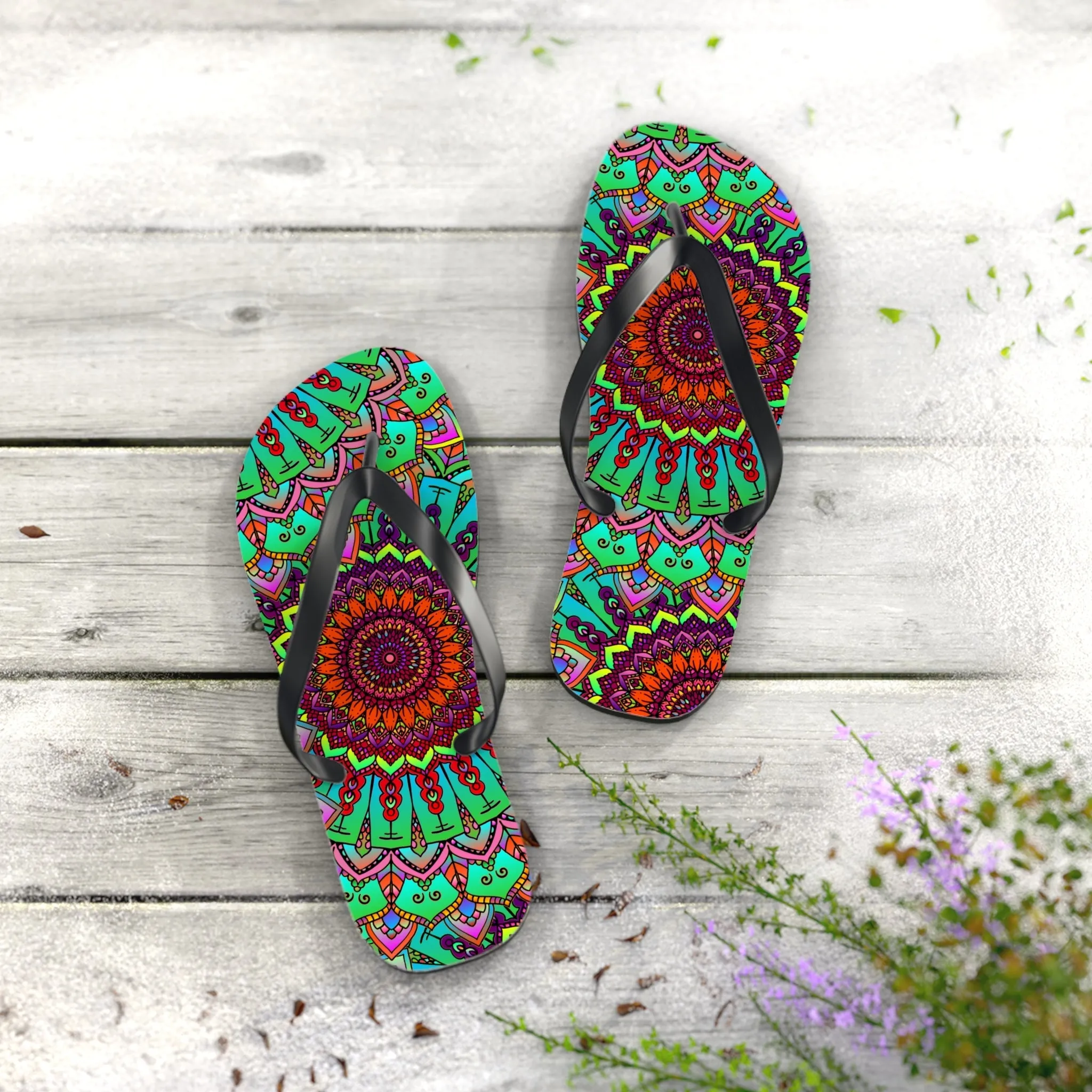 Colorful Mandala Flip Flops - Tranquil Summer