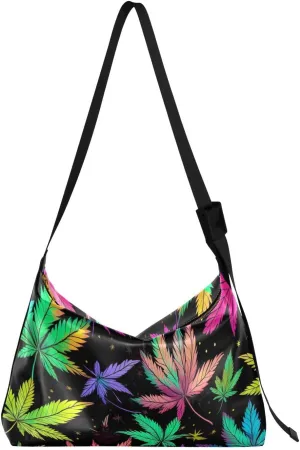 Colorful Stars Leaves Tote Bag for Women Large Hobo Bags Hobo Crossbody Bags Leather Tote with Adjustable Strap for Girl Men