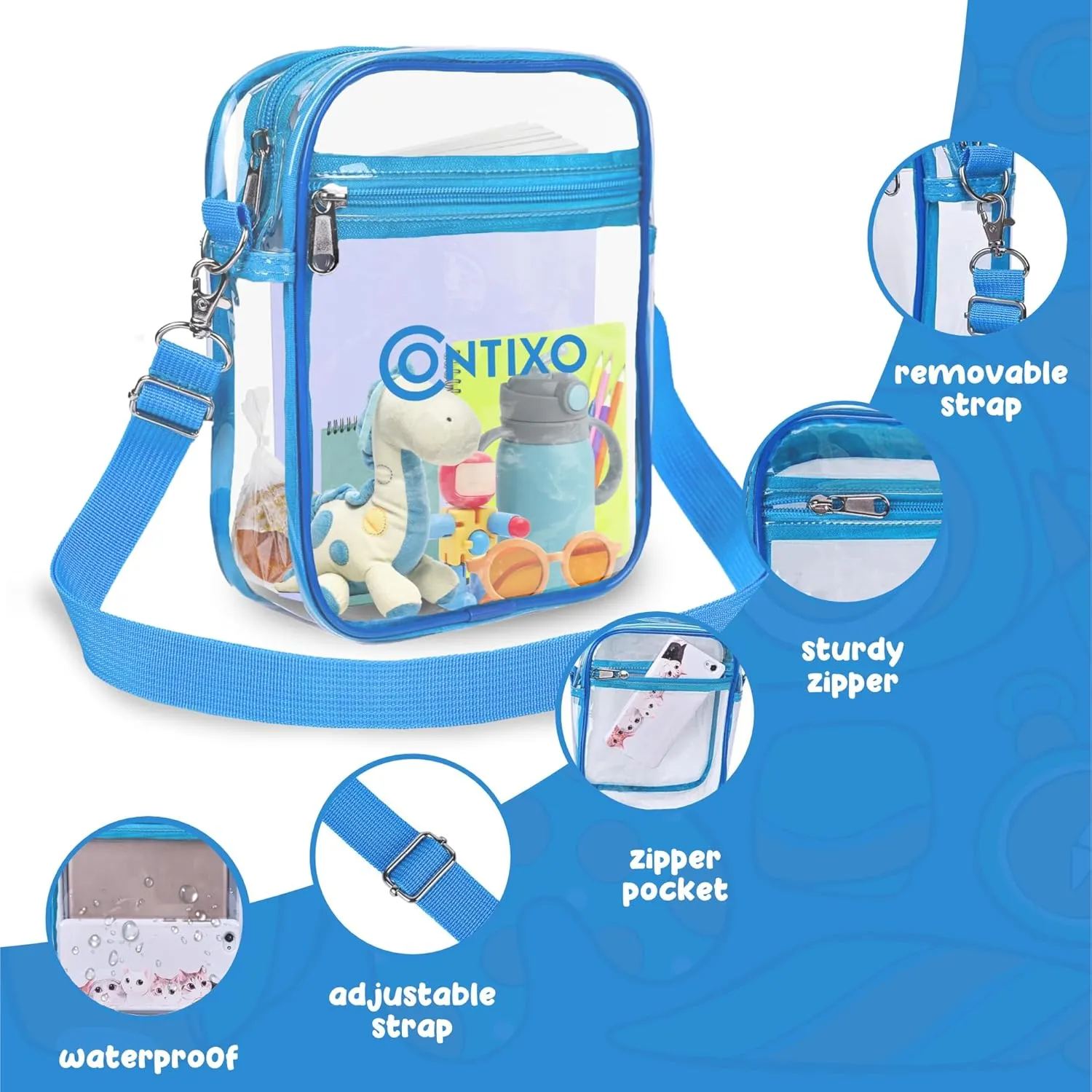Contixo TB03 Clear Bag for Stadium Events - PVC Crossbody Bag, Clear Purse Messenger Bag for Kids